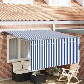 vidaXL Toldo Retrátil Azul e Branco 350 x 250 cm Poliéster e Alumínio