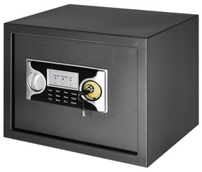 HOMCOM Cofre eletrônico sólido Caixa de segurança com chave 2 Códigos para casa Escritório Capacidade 27L Aço 38x30x30 cm Preto