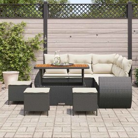 Conjunto de Sofá de Jardim 9 Peças com Almofadas em Rattan Sintético P