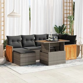 7 pcs conjunto sofás jardim almofadões vime PE/acácia cinzento