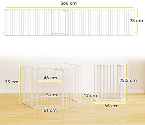 Parque para Cães Dobrável com 6 Painéis Porta com Fecho Duplo Barreira de Segurança para Escada Corredor Branco