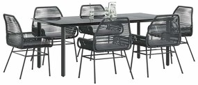 Conjunto de jantar jardim 7 peças almofadas vidro vime PE preto