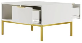 Mesa de Centro "AUSTIN" de 2 Gavetas - 45×100×60 cm - Branco e Dourado