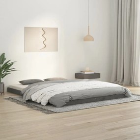 Estrutura de cama king 150x200 cm pinho maciço cinzento