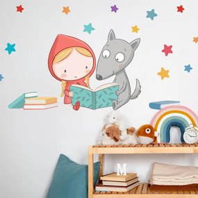 Autocolante de parede para quarto de criança - Capuchinho Vermelho e o Lobo