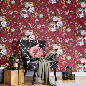 444817 Noordwand Papel de parede Blooming Garden 6 Big Flowers vermelho/azul