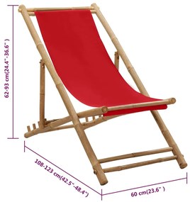 Espreguiçadeira de bambu e lona vermelho