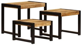 Mesas de encastrar 3 pcs madeira de mangueira maciça