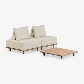 Conjunto De Jardim Com Sofá Modular De 2 Peças E Mesa De Centro 95x95 Cm Em Acácia Portet Gardénia Branco - Sklum