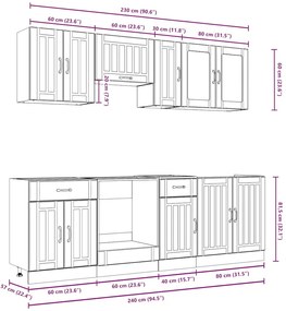 8 peças armário de cozinha conjunto Kalmar branco brilhante