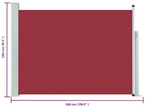 Toldo lateral retrátil para pátio 100x500 cm vermelho