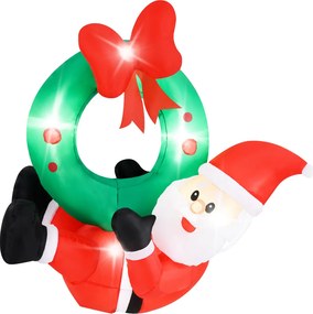 Grinalda de Natal insuflável iluminada por LED de 120 cm e grinalda com fita vermelha e 5 luzes LED Decoração de férias no interior e exterior