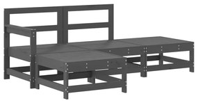 4 pcs conjunto lounge jardim c/ almofadões madeira maciça cinza