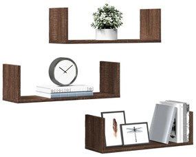 vidaXL Prateleiras de parede 3 pcs derivados madeira carvalho castanho