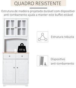 Armário de cozinha Armário aparador com 2 portas 2 gavetas e prateleira aberta para microondas 68x39,5x170 cm branco