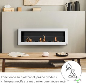 Lareira de bioetanol de parede para encastrar, com 3 queimadores e capacidade total de 3 litros, com cerca de 3 horas de autonomia, 120 x 15 x 40 cm,
