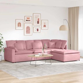 vidaXL Sofá modular com pufes e almofadas veludo rosa