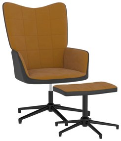 327850 vidaXL Cadeira de descanso com banco PVC e veludo castanho