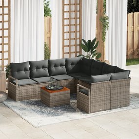 Conjunto de Sofás de Jardim vidaXL com Almofadas Cinza Vime PE Acácia,