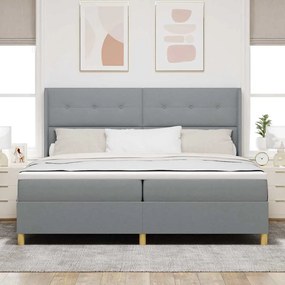 Cama Box com Colchão e Luz LED Cinza Claro 200x200 cm em Tecido