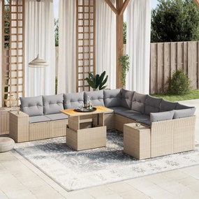 11 pcs conjunto sofás de jardim c/ almofadões vime PE bege