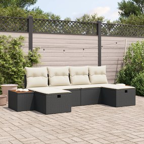 Conjunto de Sofá de Jardim de 6 Peças com Almofadas Preto Rattan