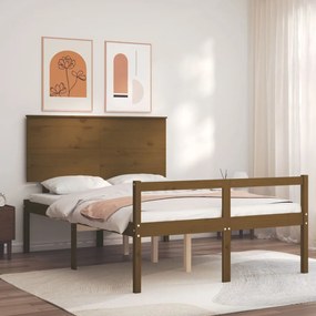 Estrutura cama casal com cabeceira madeira maciça castanho-mel