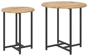 Conjunto de Mesas Laterais 2 pcs em Madeira de Carvalho e Metal