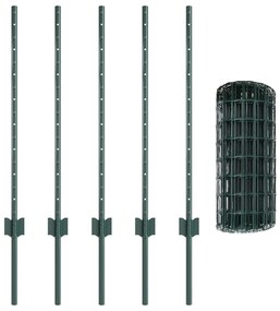 Cerca Euro com 5 Postes Verde 0.8x10 m Aço