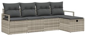 Conjunto de sofá de jardim com 5 peças e almofadas cinza claro em poly