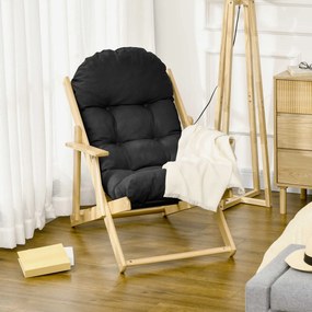 Poltrona de sala dobrável e reclinável em madeira. Poltrona relaxante e confortável com almofada acolchoada e espessa preto