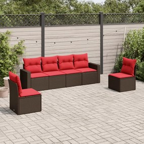 vidaXL 6 pcs conjunto de sofás jardim c/ almofadões vime PE castanho