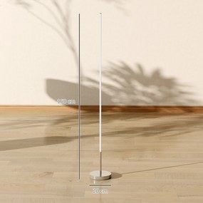 Candeeiro de Pé Moderno com Brilho e Temperaturas de Cor Ajustáveis 3000K-6000K Controlo Remoto Temporizador Ø20x150 cm Prata