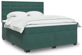vidaXL Cama com molas/colchão 180x200 cm veludo verde-escuro