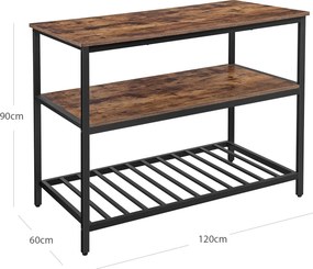 Ilha de cozinha com 3 prateleiras 120 x 60 x 90 cm castanho Vintage-preto