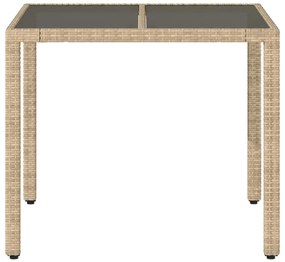 Mesa de jardim com tampo de vidro 90x90x75 cm vime PE bege