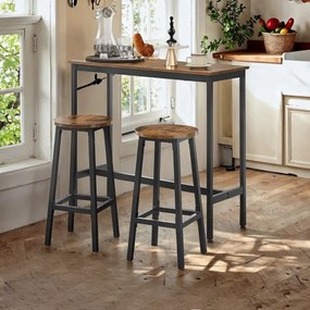 Mesa de bar com 2 bancos altos, mesa alta com cadeiras de bar castanho-preto