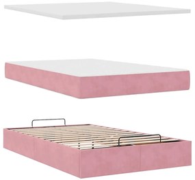 Estrutura de cama otomana com colchão 120x200 cm veludo rosa