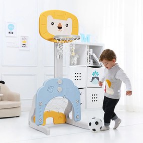 Cesto de basquetebol 3 em 1 com conjunto de golfe Altura ajustável Cesto de basquetebol para crianças leve e estável  54 x 51 x 110-149 cm Amarelo