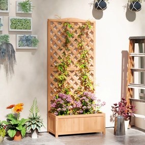 Floreira com treliça, floreira com treliça e fundo em ripas de madeira maciça, 76 x 36 x 170 cm, castanho