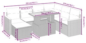 8 pcs conjunto de sofás p/ jardim com almofadões vime PE bege