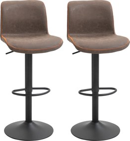 Conjunto de 2 bancos de bar vintage, ajustáveis e giratórios, com apoio para os pés em PU castanho e costura laranja