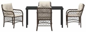 Conjunto de Jantar de Jardim com 5 Peças e Almofadas Marrons em Rattan