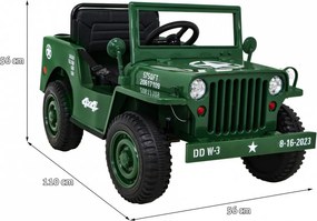 Jipe elétrico para Crianças Retro Military 12V 4x4, Rodas de EVA Verde