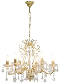 Lustre com contas de cristal 6 x E14 redondo dourado