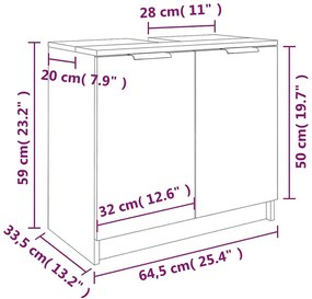 Armário casa de banho 64,5x33,5x59 cm madeira cinzento cimento
