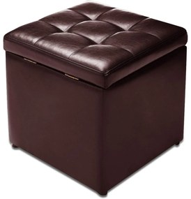 Banco com espaço de arrumação 40 x 40 x 40 cm  com tampa acolchoada Assento em pele sintética Castanho