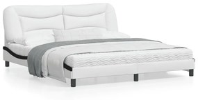Estrutura de cama c/ cabeceira couro artificial branco e preto