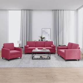 3201958 vidaXL 3 pcs conjunto de sofás com almofadas veludo vermelho-tinto
