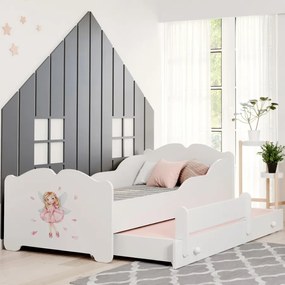 Cama dupla infantil ANNA 160x80 branca - fada - colchão e estrado incluído